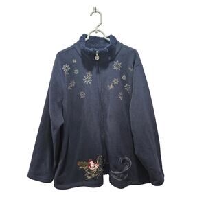 Holiday Edition 3x Winter Snow Fleece Jacket Full Zip Embroidered Women's Blue